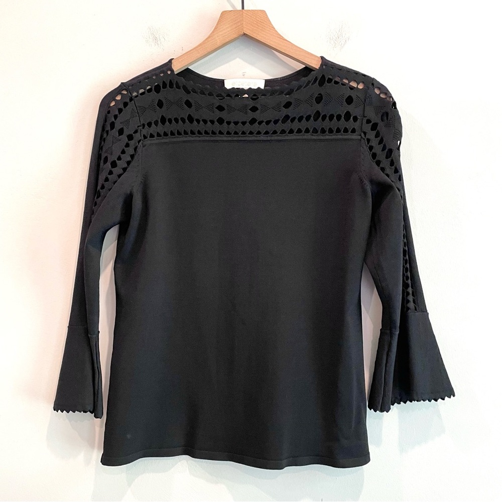 Etcetera Knit Bell Sleeve Cut Out Neckline Sweater - Picture 2 of 12